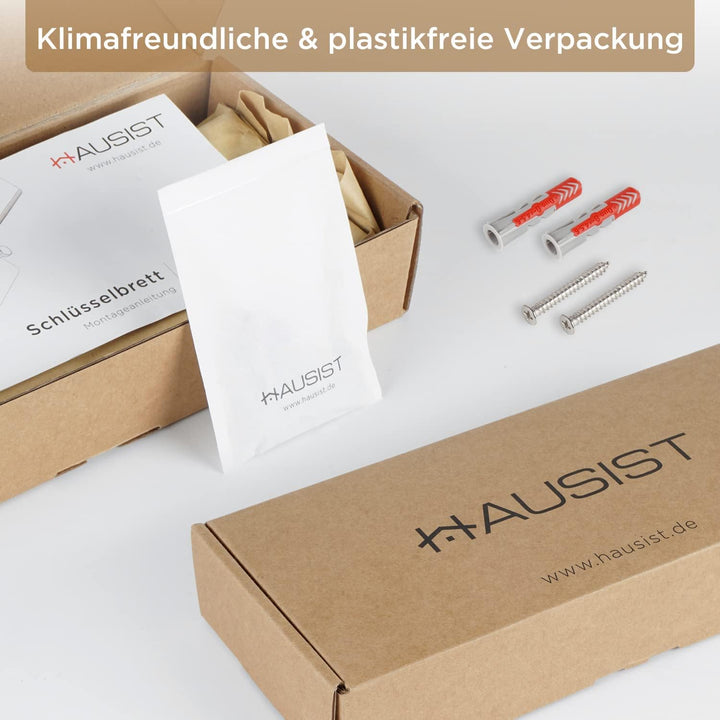 HAUSIST Schlüsselbrett Holz mit Ablage, schlüsselkasten Holz,Schlüsselhalter mit Edelstahlhaken,Schl