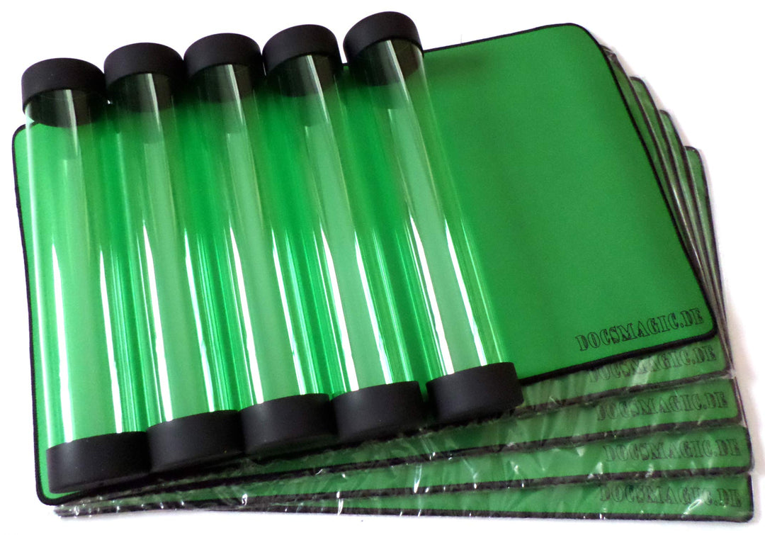 docsmagic.de 5 x Premium Playmat + Tube Big Transparent Green - 60 x 34 cm - Spielmatte + Transportr