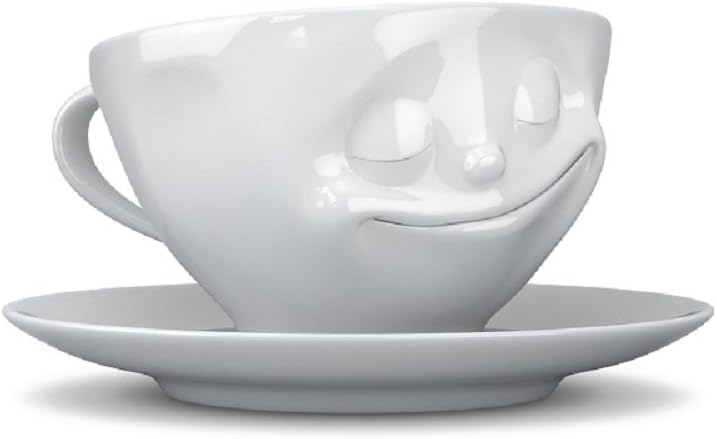 FIFTYEIGHT PRODUCTS Kaffeetassen 2er Set + Servietten, 200 ml, KÜSSEND+GLÜCKLICH