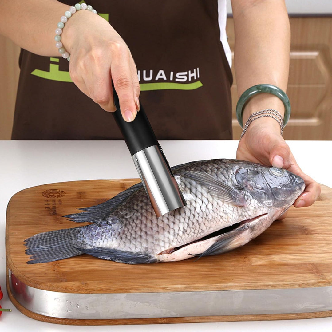 Elektrischer Fischschuppen Edelstahl Fischschupper mit USB Wiederaufladbare&Schutz Abdeckung, Profi
