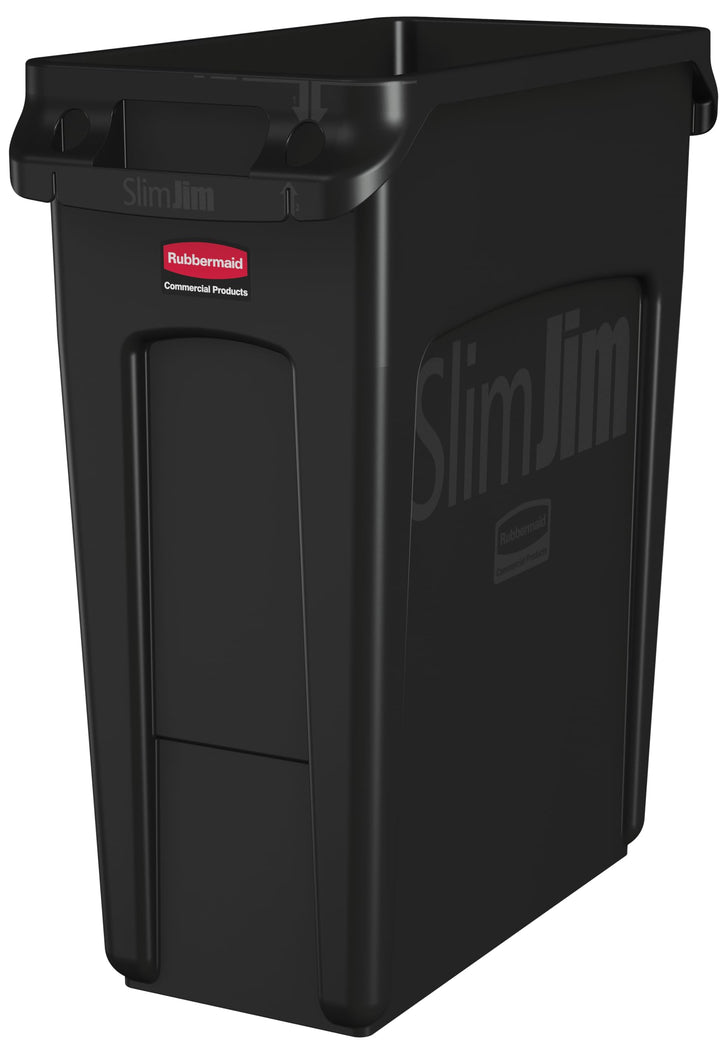Rubbermaid Commercial Products 1955959 Vented Slim Jim-Abfalltonne, Kunststoff, 60 L, Schwarz Schwar