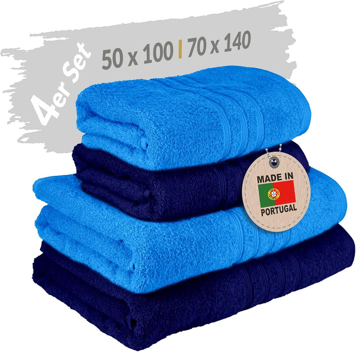 Lashuma Hochwertiges Duschhandtuch Set, 2X Baumwolltuch 50x100 – 2X 70x140, Capri Blau – Marine Lond