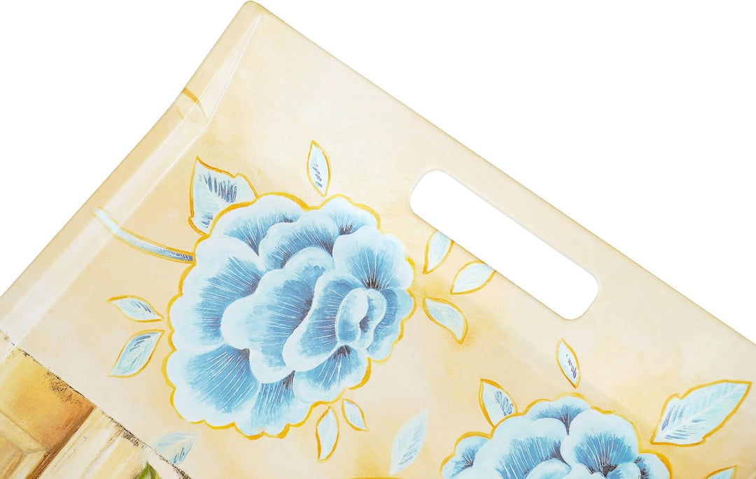 Lashuma Grosses Küchentablett rechteckig, Kunststofftablett blau weiss Druck: Kochtopf, Grösse: 47x3