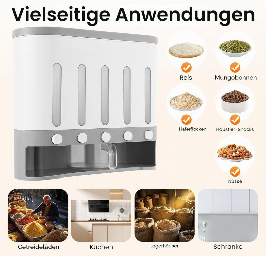 Müslispender, 5 Fächer Vorratsdosen, KüChen Wand Montiert Modern MüSlispender, Küche Geteilte Trocke