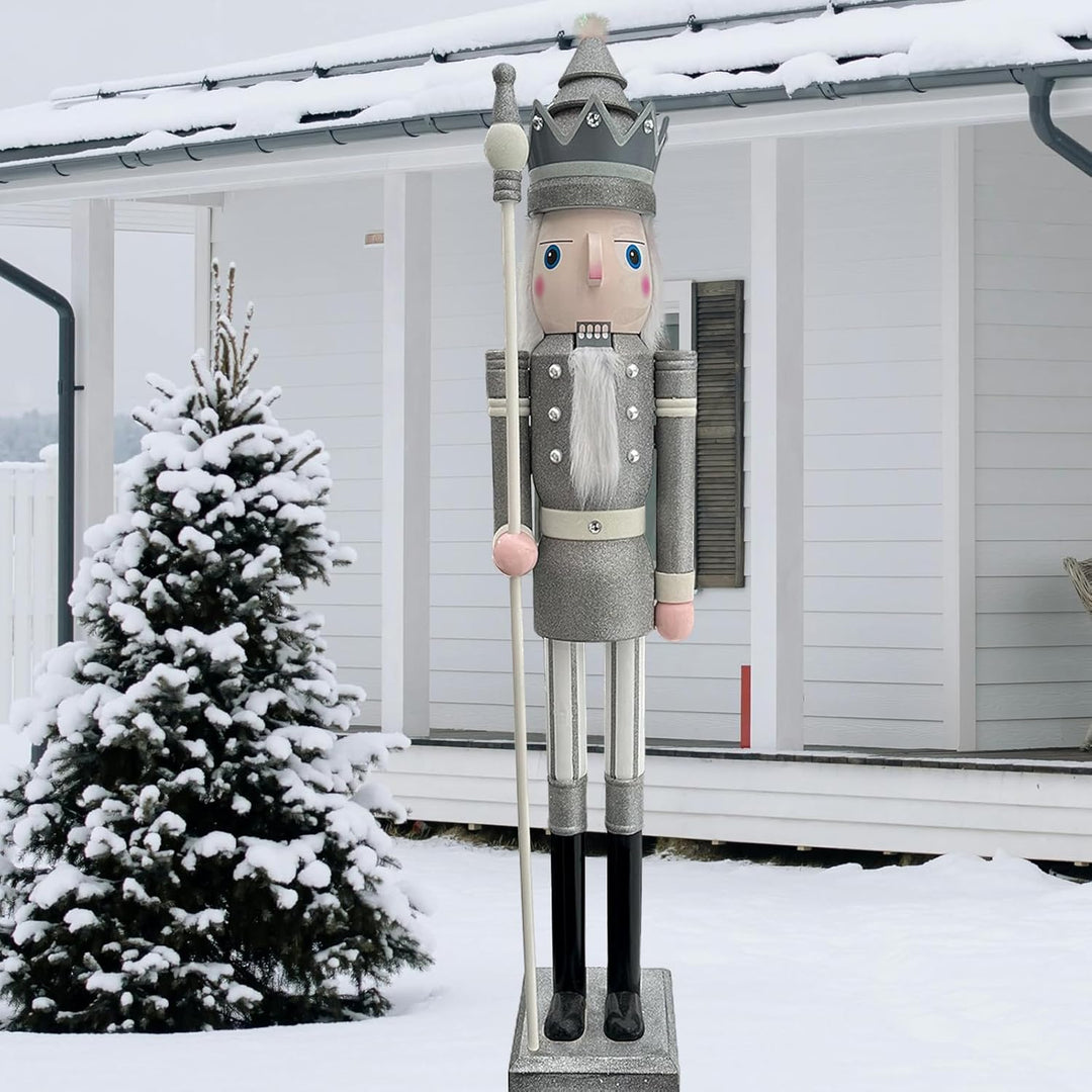 CDL Nussknacker, 1.8 m hoch, lebensgross, gross, mit Glitzer, Weihnachten, Holz, Königs-Ornament auf