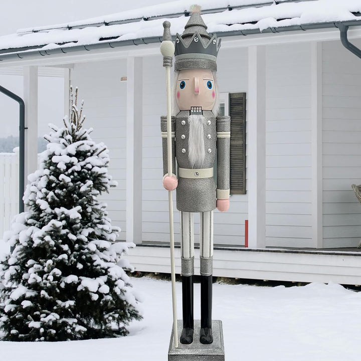 CDL Nussknacker, 1.8 m hoch, lebensgross, gross, mit Glitzer, Weihnachten, Holz, Königs-Ornament auf