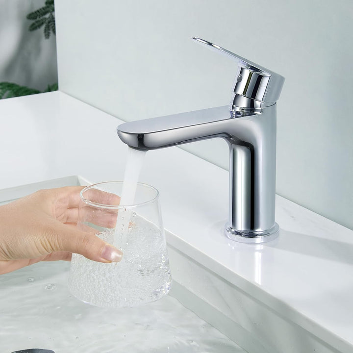 CECIPA Wasserhahn Bad Bleifrei, Waschtischarmatur mit Auslauf Höhe 10cm | Hochdruck Waschbecken Arma