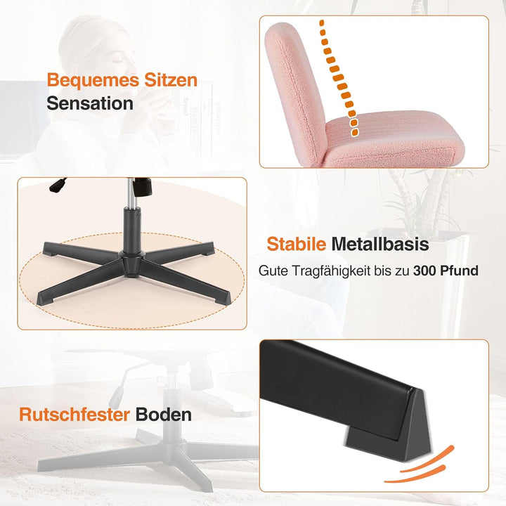 Sweetcrispy Bürostuhl Ohne Armlehnen, Schreibtischstuhl mit Teddy Velvet, Lesesessel mit Breiterem P