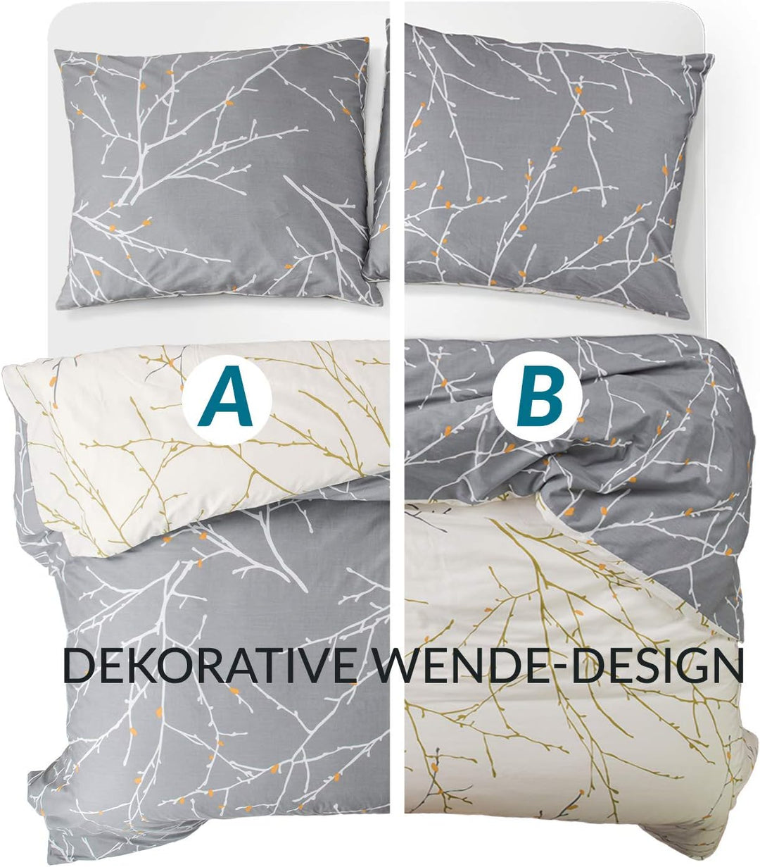 BEDSURE Bettwäsche 220x240 Baumwolle Grau - Bettwäsche-Sets 220 x 240 cm Bettbezug 3teilig mit 2 Kis