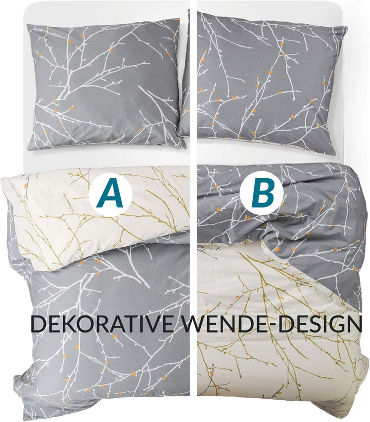 BEDSURE Bettwäsche 220x240 Baumwolle Grau - Bettwäsche-Sets 220 x 240 cm Bettbezug 3teilig mit 2 Kis