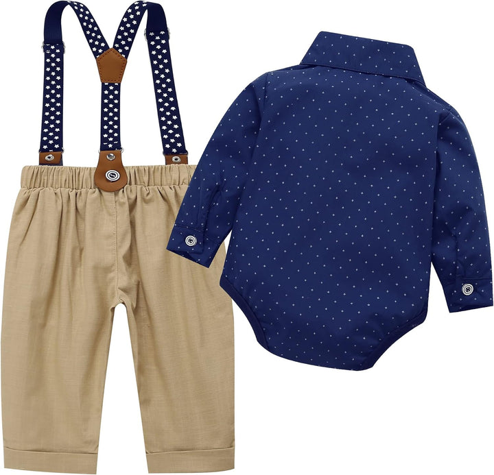 HeMa Island Baby Jungen Bekleidungssets Anzug Kleid Strampler hosenträger Fliege Krawatte Anzug Gent