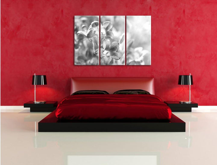 Pixxprint Lilane Lavendelblumen Kunst B&W / 3-Teilig/Gesamtmass 120cm Leinwandbild bespannt auf Holz