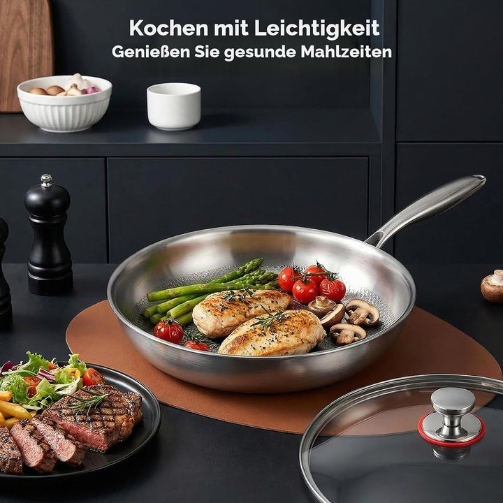 Titan Pfanne 26 28 30cm Antihaft Wabenpfanne mit Deckel&amp;Holzspatel,Titanium Pfanne Edelstahl-Indukti