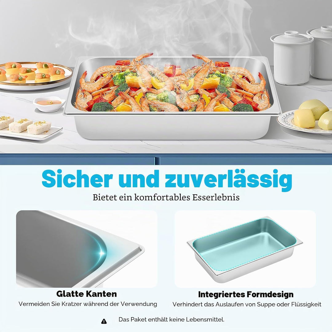 4 Stück Deep Gastronormbehälter Edelstahl Lebensmittelschalen,Behälter Wärmebehälter Chafing Dish Wä