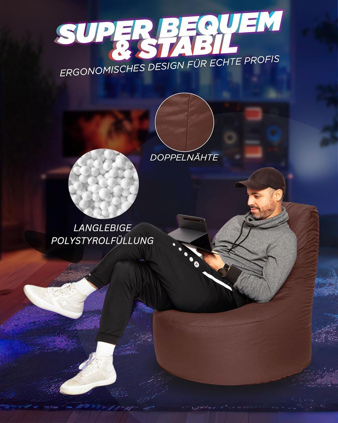 PATCH HOME Gamer Sessel mit Reissverschluss Lounge Kissen Sitzsack Sitzkissen Bean Bag In & Outdoor