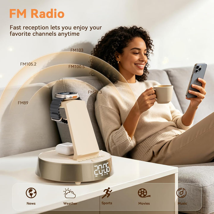 COLSUR Wireless Charger für iPhone für Samsung, Radiowecker mit Bluetooth Lautsprecher Induktive Lad