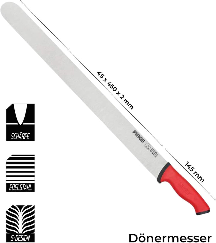 Pirge Duo Dönermesser 45 cm Rot - Aufschnittmesser - Schärfstes Döner Langmesser - Schneidemesser -