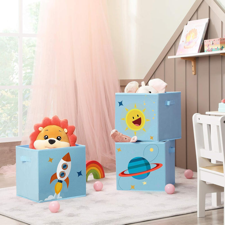 SONGMICS Aufbewahrungsbox, 3er Set, Spielzeug-Organizer, 30 x 30 x 30 cm, Faltbox, Stoffbox mit Grif