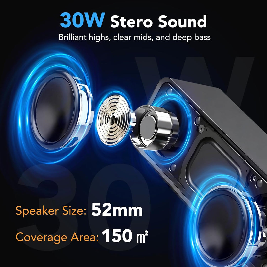 IKT Bluetooth Lautsprecher mit Licht, Musikbox Bluetooth 5.4, 30W Stereo Bass Boost, IPX7 Wasserdich