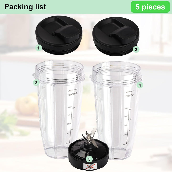 Mixer Ersatzteile für Ninja,2 Stück Blender Becher mit Herausnehmbarem Deckel,7 Flossen-Extraktor-Kl