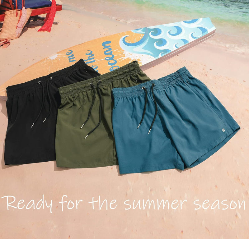 ineepor Badehose Herren mit Kompression Badehose mit innenhose Board Shorts 2 in 1 Reissverschlussta