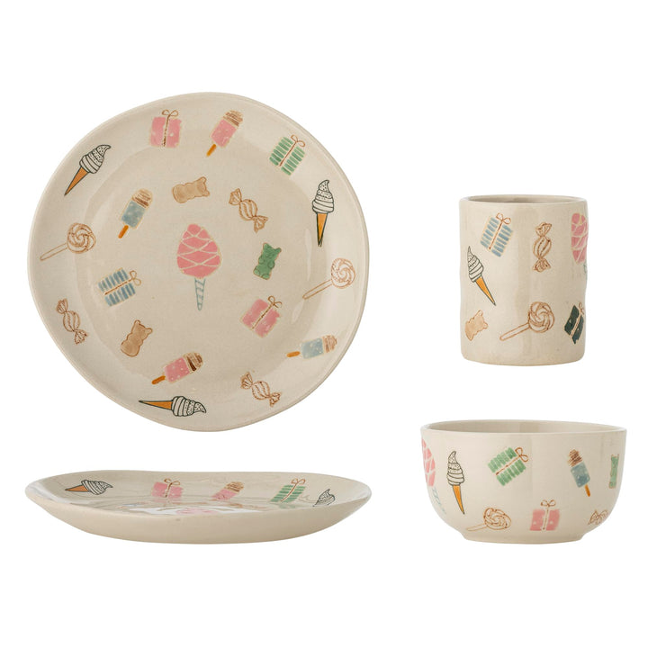 Bloomingville Mini Sweets Geschirr-Set, Natur, Steingut, C:T7xH9/B:T11xH6/P:T18x2 cm, 3er-Set, 210 m