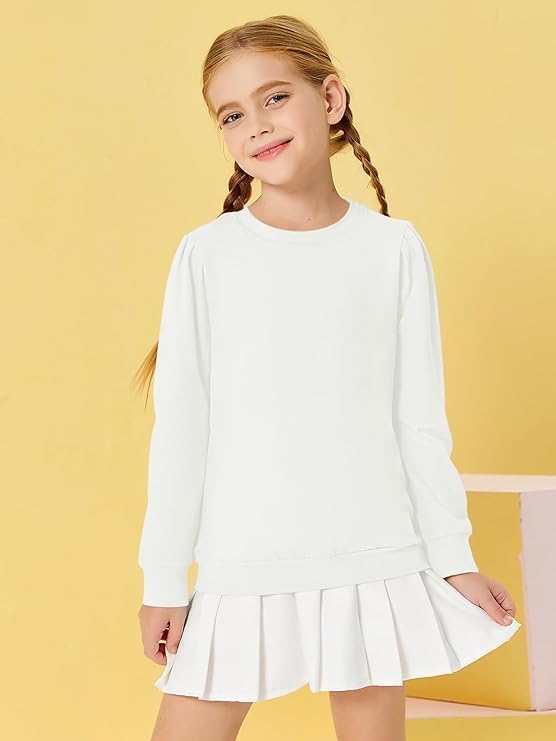 Haloumoning Mädchen Langarm T-Shirt Baumwolle Rundhals Top Leichtgewicht Sport Langarmshirt Basic Ca