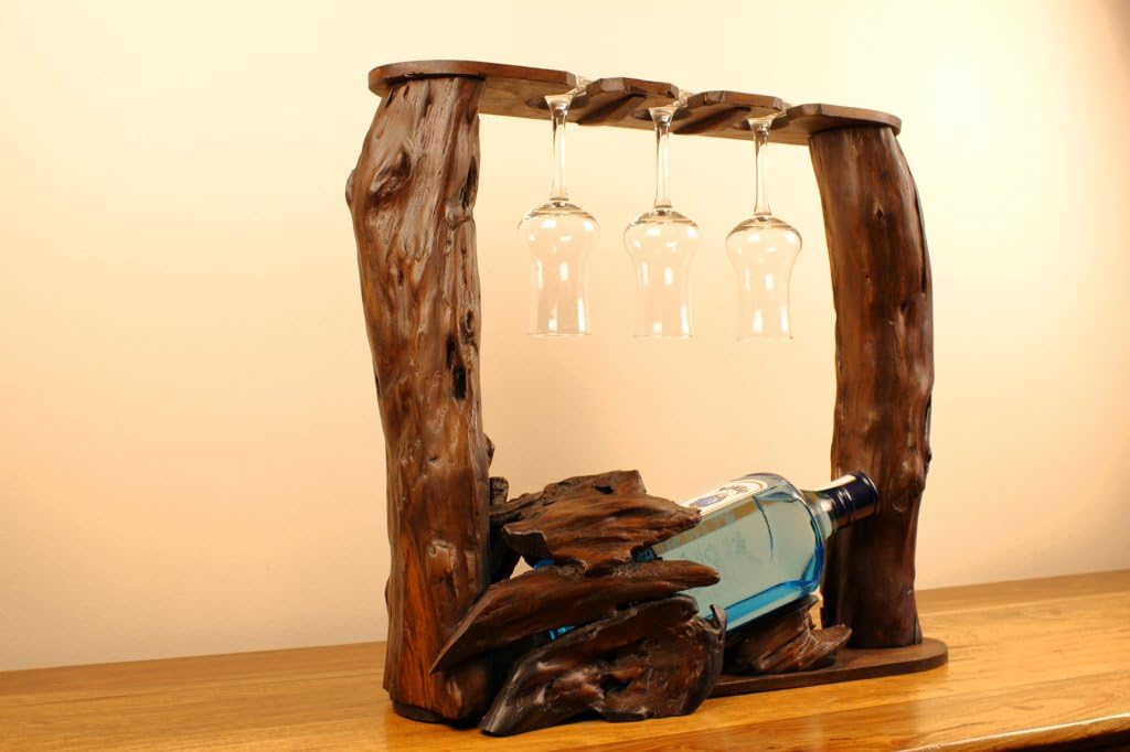Kinaree XL Wurzelholz Flaschenständer - Teak Flaschenhalter - Edel und Dekorativ für 1 Flasche und 3
