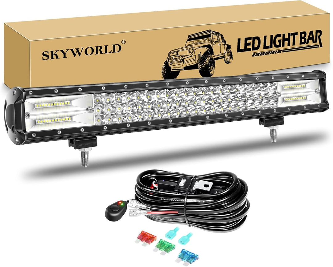 LED Arbeitsscheinwerfer Bar, SKYWORLD 23 Zoll 324W LED Scheinwerfer Lightbar 12V 24V mit Kabelbaum F
