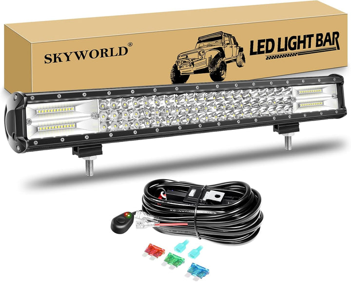 LED Arbeitsscheinwerfer Bar, SKYWORLD 23 Zoll 324W LED Scheinwerfer Lightbar 12V 24V mit Kabelbaum F