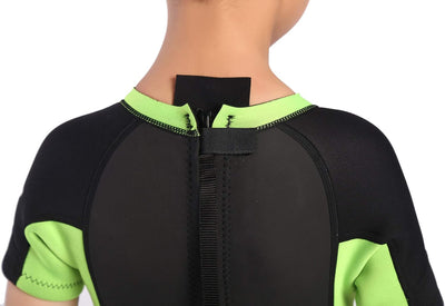 Cessi Smoby Shorty Wetsuit - Unisex Shorty Neoprenanzug 2 mm für Kinder Schwarz/Grüner Fluo 2/3 Jahr