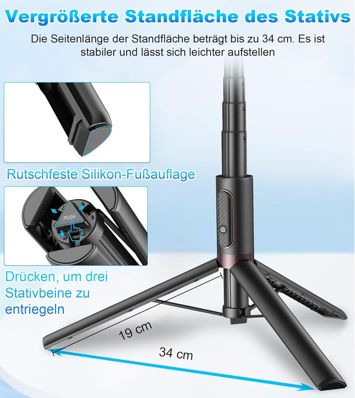 TONEOF 170CM Selfie Stick Stativ, Ausziehbar All-in-1 Stativ Handy Foto-&Videokits aus Aluminium mit