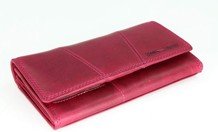 Vintage Leder Damen Geldbörse Portemonnaie Geldbeutel Portmonee aus weichem Leder mit RFID in pink -