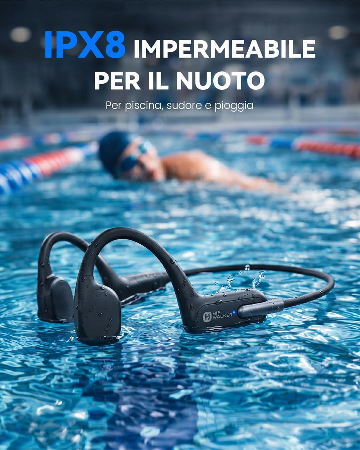 HIFI WALKER Knochenschall Kopfhörer zum Schwimmen, 32 GB MP3, Bluetooth 6.0 Schwarz, Schwarz