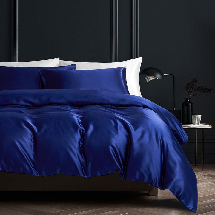 Gezu Bettwäsche-Set, 140 x 200 cm, Satin, Blau, einfarbig, für Einzelbett, Seide, glänzend, weich, m