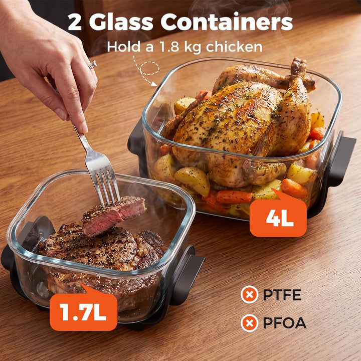 LIFEZEAL Tragbare 6-in-1 Heissluftfritteuse, 4 L & 1,7 L austauschbare Glasbehälter mit Deckel, Heis
