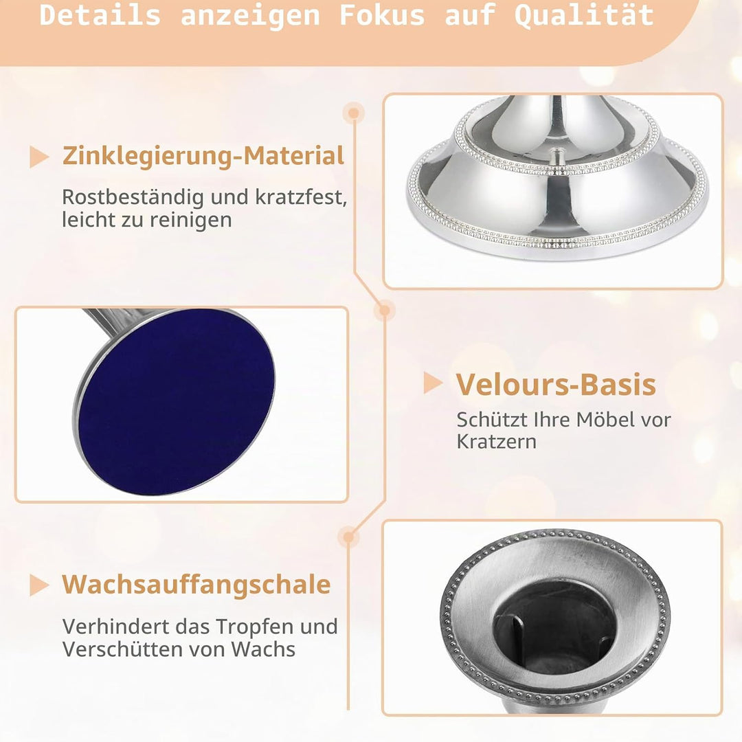 Nuptio Kerzenhalter für Kerzenständer – 2 Stück Silber Kerzenständer 24.5cm Hoch Konischer Kerzenhal