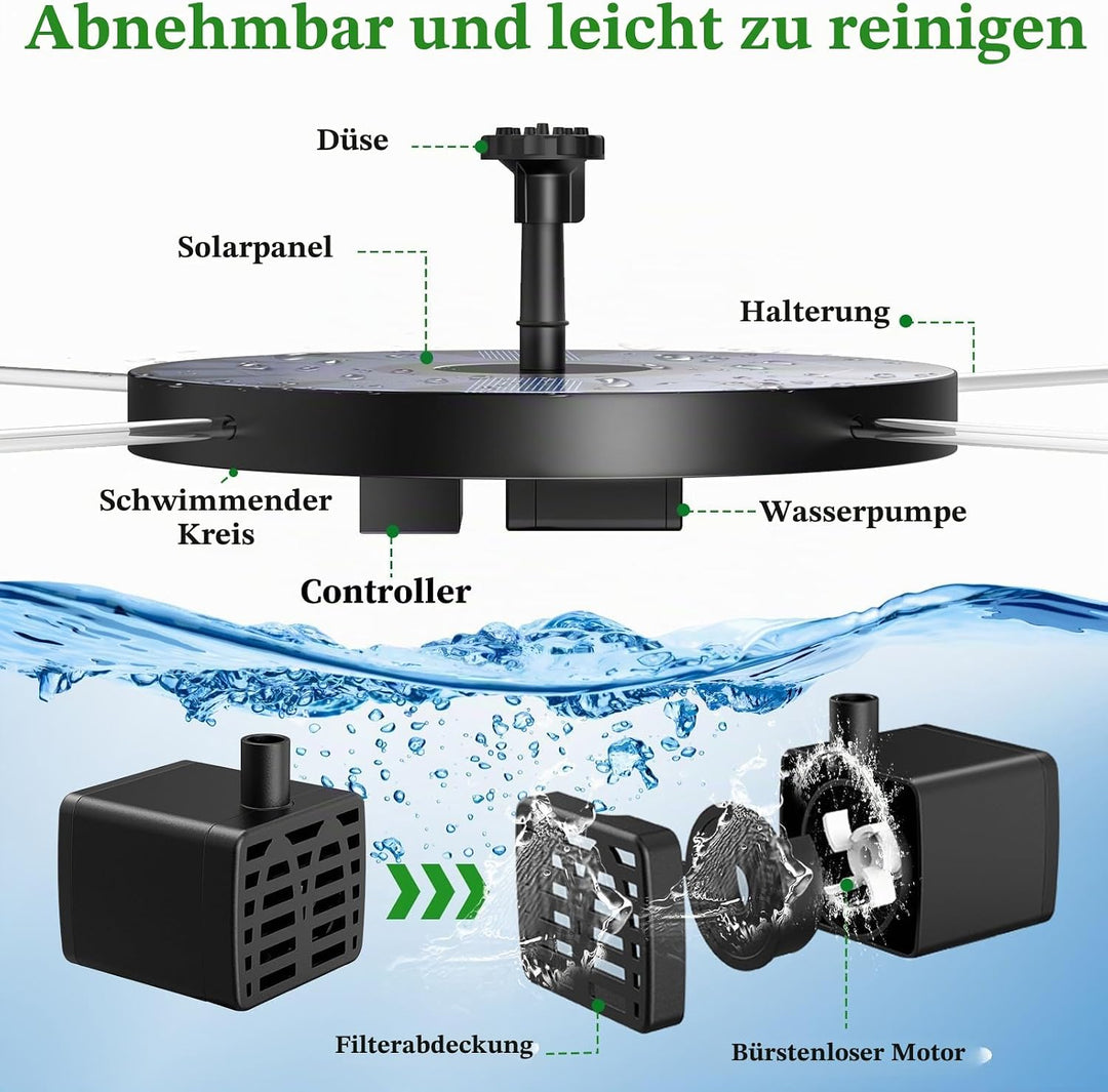 AISITIN Solarbrunnen für Draussen 3.0W, Solar Springbrunnen für Aussen Eingebaute 1200 mAh Akku Teic