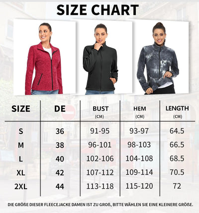 Soneven Fleecejacke Damen, Damen Fleece Jacke mit Durchgehendem Reissverschluss Langärmlig Leicht Fu