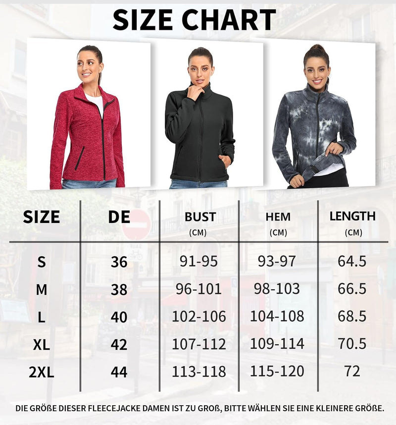 Soneven Fleecejacke Damen, Damen Fleece Jacke mit Durchgehendem Reissverschluss Langärmlig Leicht Fu