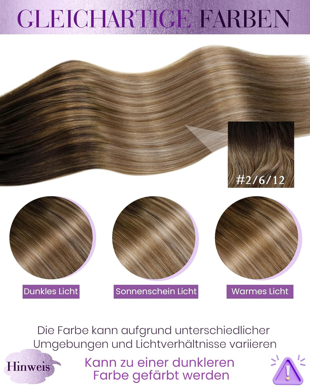 LaaVoo Microring Echthaar Extensions Ombre Dunkelstes Braun bis Mittelbraun mit Aschblond Micro Loop