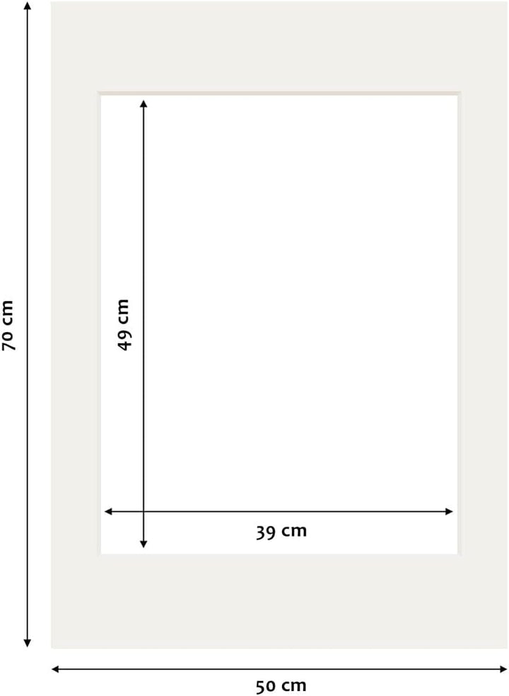 PHOTOLINI Passepartout 50x70 aussen für 40x50 innen, säurefrei 1,5 mm Passepartout Karton Creme-Weis