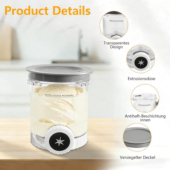 2 Stück Behältern für Ninja Swirl Creami Behälter, 480 ml Eisbehälter Becher mit Deckel Zubehör für