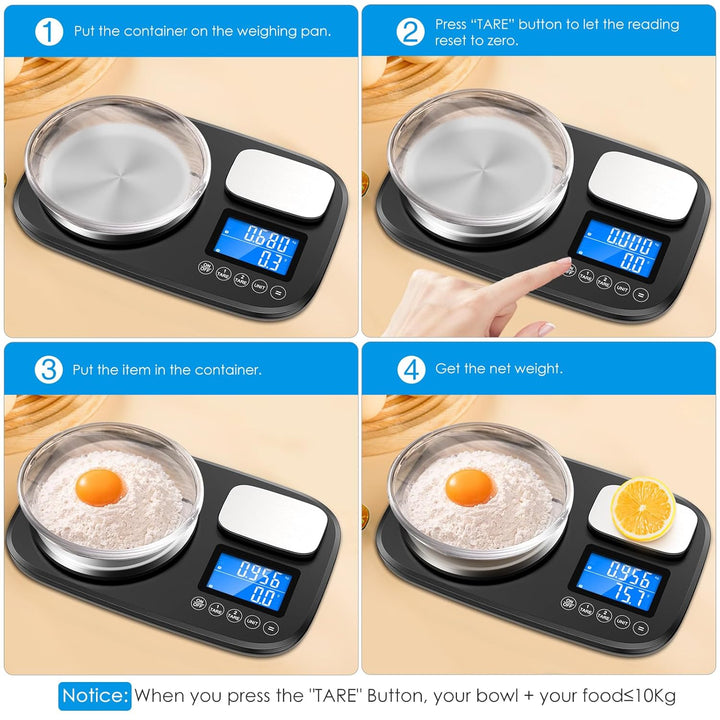 Brifit Küchenwaage mit Dualer Plattform, 10Kg /1g und 1Kg/0,1g，Digitalwaage mit 7 Einheiten, Tara Fu