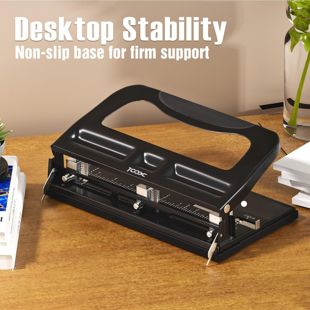 XOOL 3-fach Büro Locher für 40 Blatt, verstellbarer Locher aus Metall, Ergonomisches Design Büroloch