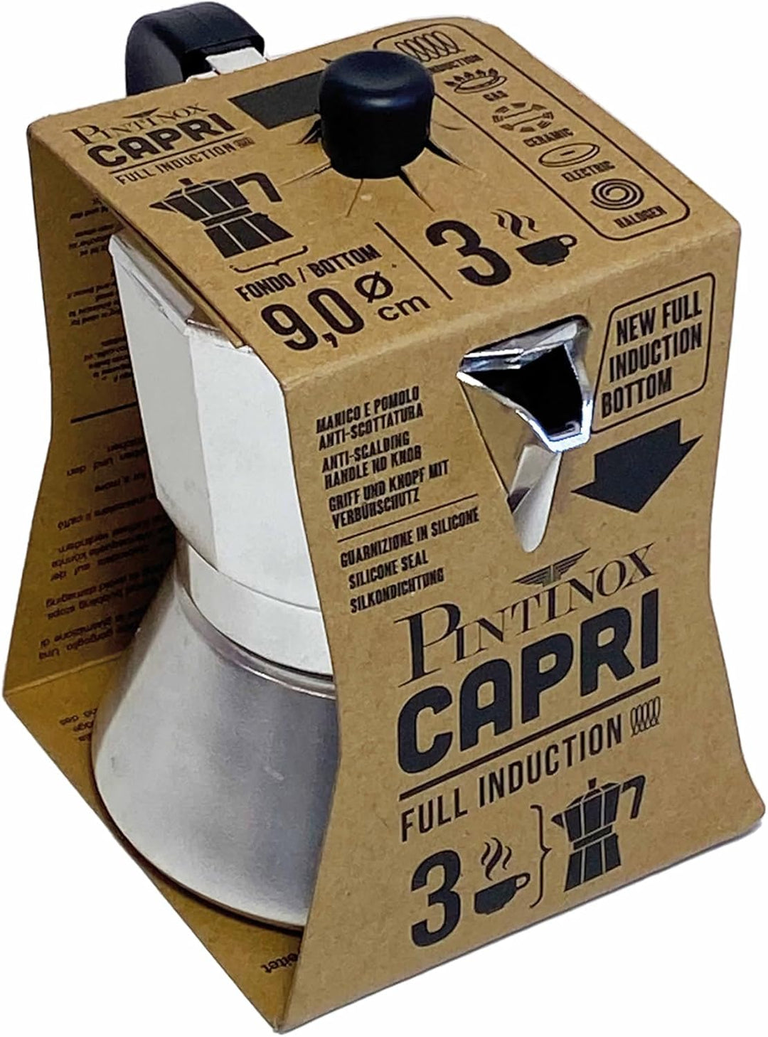 PINTINOX Capri Full Induction, Espressokocher für 6 Tassen aus Aluminium, geeignet für alle Herdarte