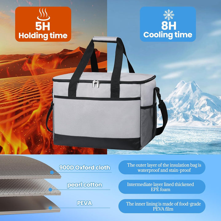 35L Gross Outdoor Kühltasche Faltbar, 60 Can Kühltasche Thermotasche Isoliertasche für Getränke &amp; Ge