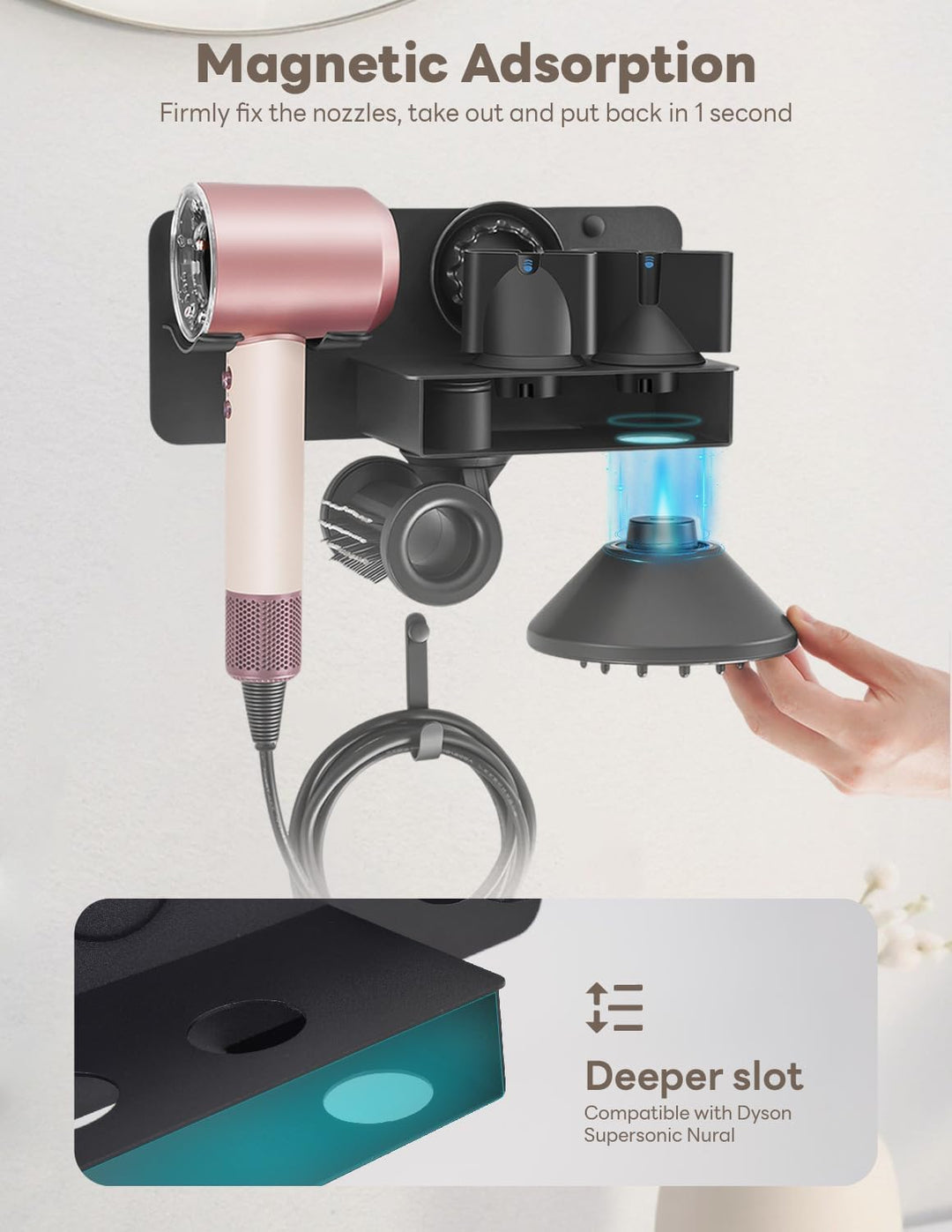 Fönhalter ohne Bohren, Föhn Halterung kompatibel mit Dyson Supersonic Nural, Metall Wandmontage Fönh
