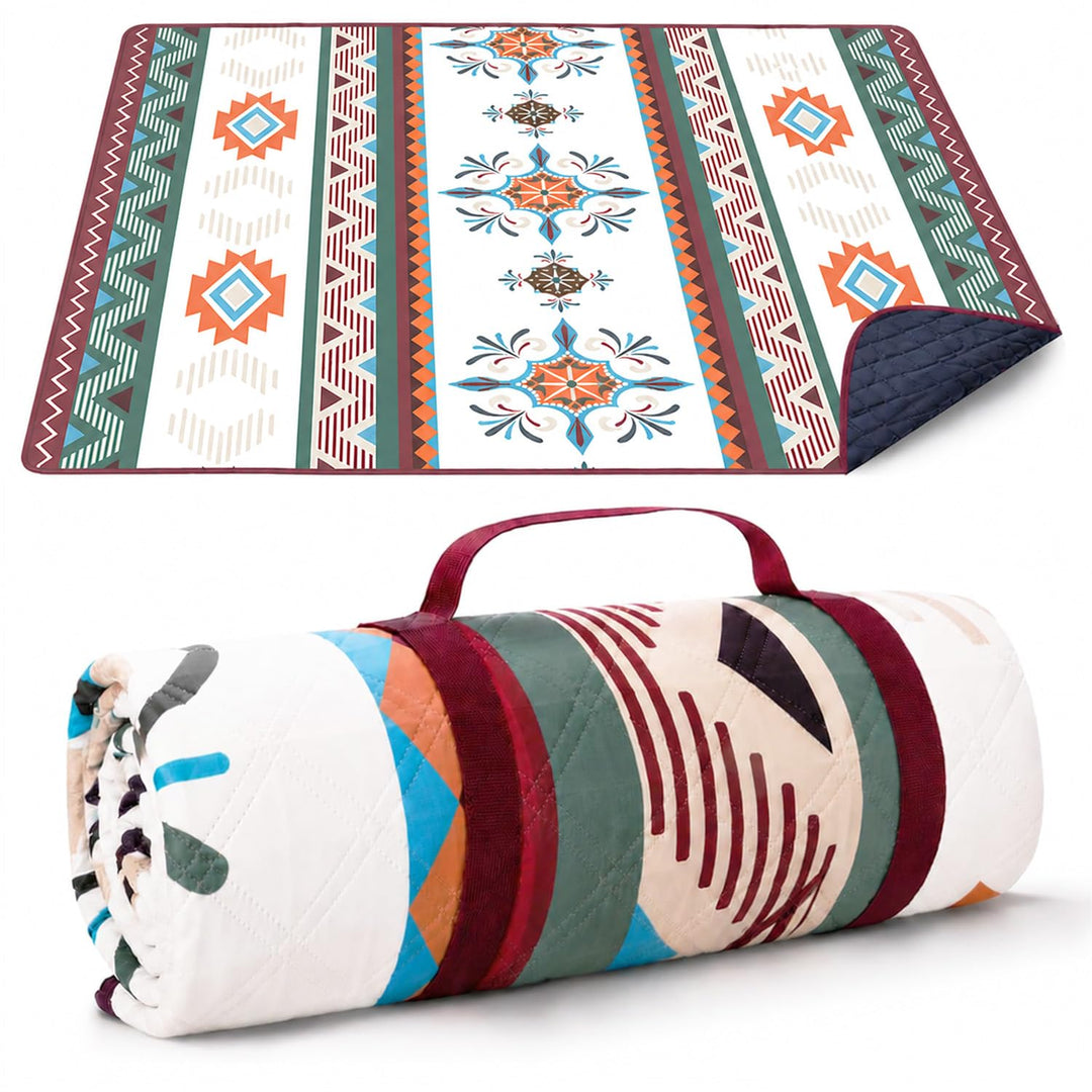 Picknickdecke Boho Wasserdicht 200x200cm – Stranddecke Sandfrei &amp; Waschbar, Extra Gross Outdoor Deck