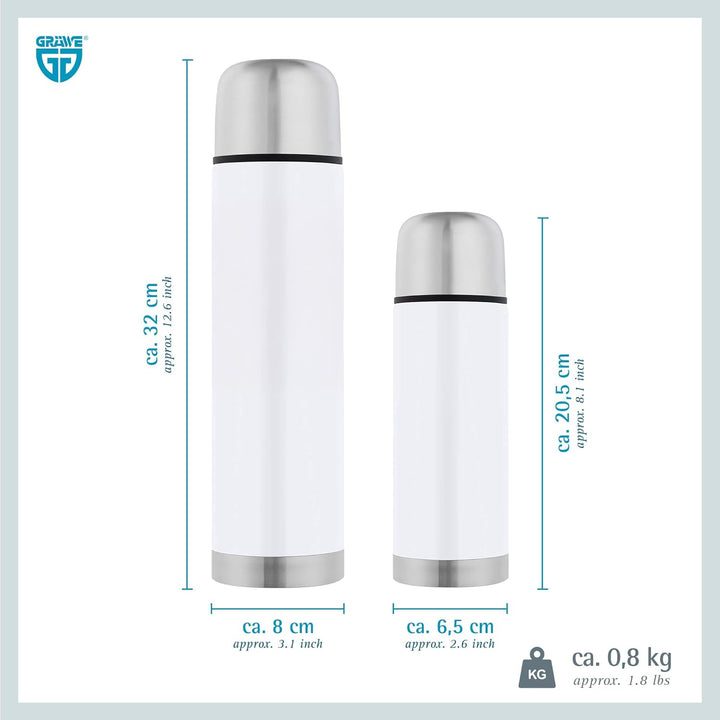 GRÄWE Thermoflaschen Set, 2-teilig, Edelstahl Trinkflasche, Outdoor Thermoskanne, Isolierflasche für